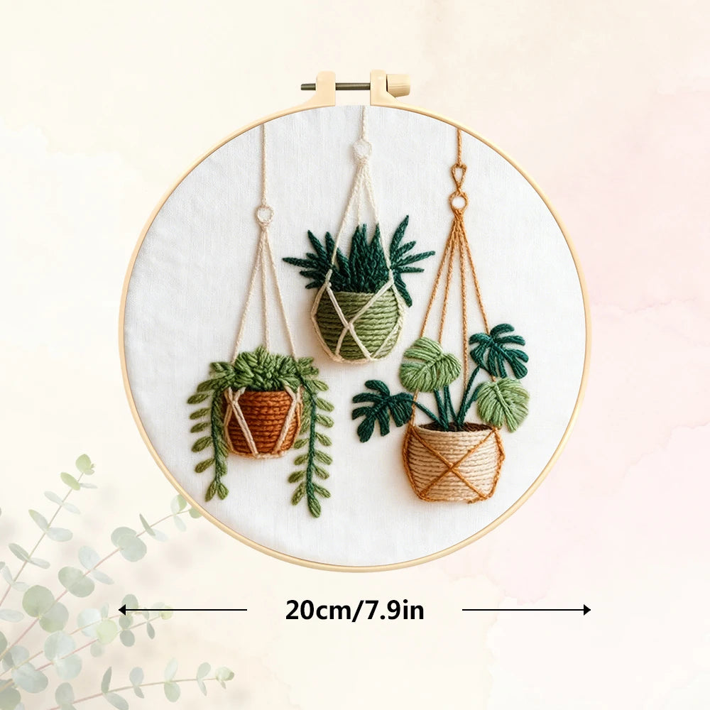 Embroidery Supplies Plant Printed Canvas DIY Crafting Material Pack Cross Stitch Kit Starter Kit For Beginners Home Decoratio
