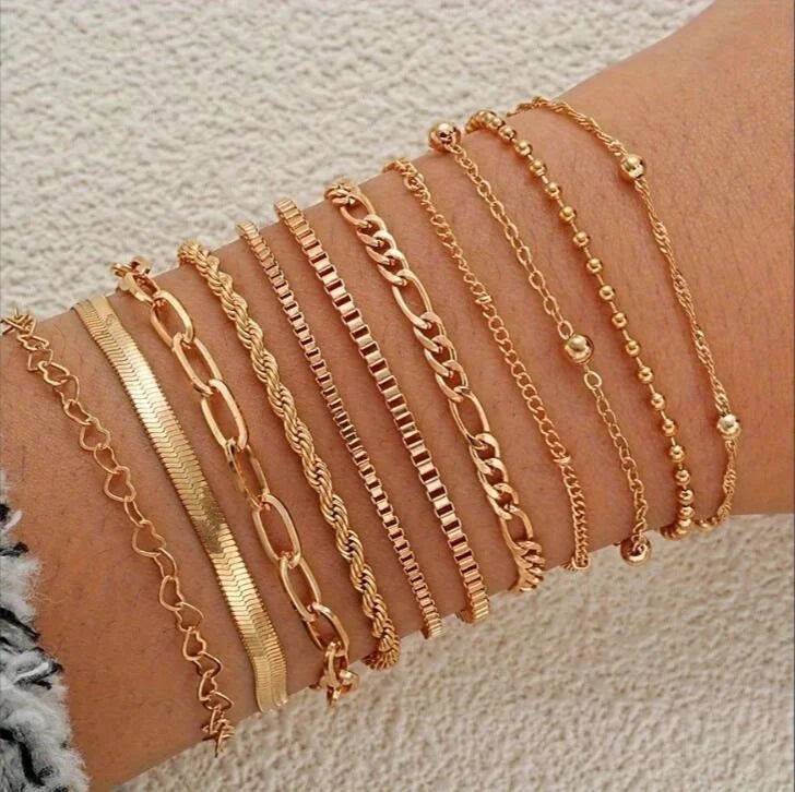 Fashion Elegant Heart Zircon Charm Bracelet Sets for Women Vintage Minimalist Multi-Element Twist Chain Metal Bracelets Jewel
