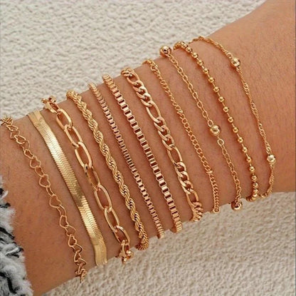Fashion Elegant Heart Zircon Charm Bracelet Sets for Women Vintage Minimalist Multi-Element Twist Chain Metal Bracelets Jewel