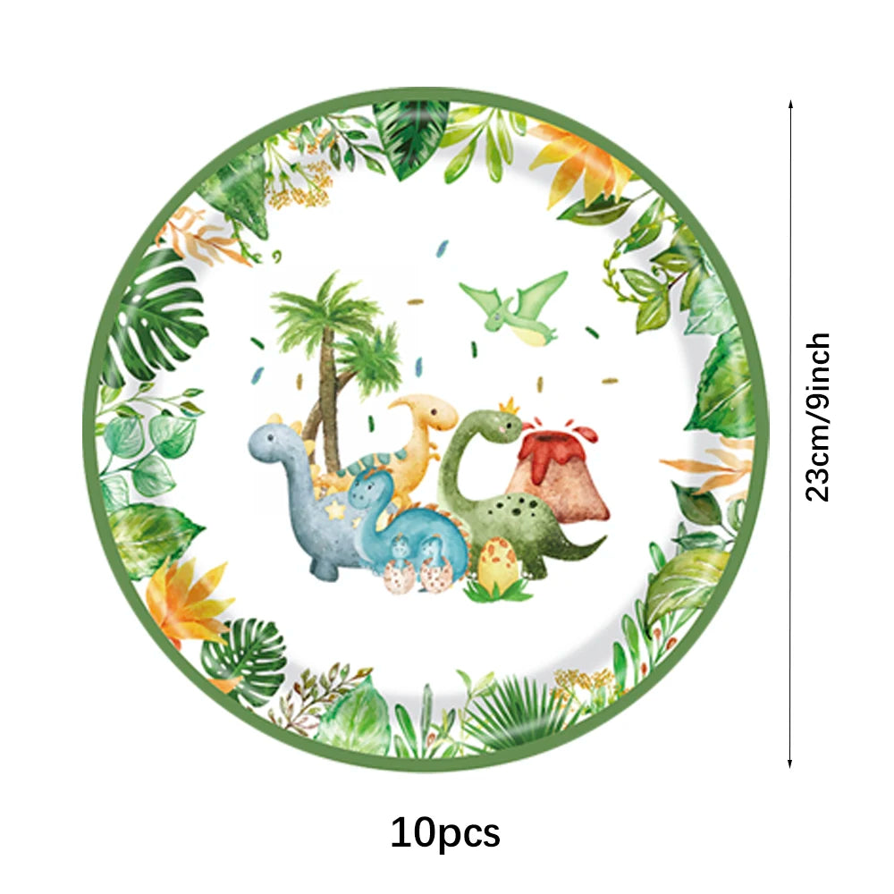Cartoon Dinosaur Birthday Disposable Tableware Paper Plates Cups Napkin Tablecloth Dinosaur Roar Theme Birthday Party Decorat