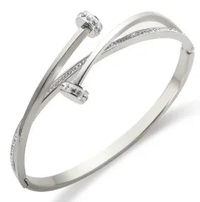 Stainless Steel With Zirconia Bracelet Bangle Simple Jewelry - B2 Silver