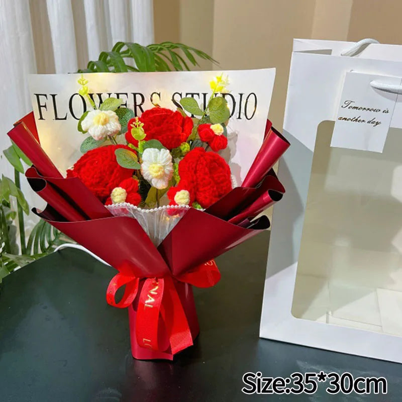 Graduation Bouquet Artificial Crochet Bouquets Hand-woven Flower Bouquet Gifts Teacher's Day Graduation Gift Flowers - S22