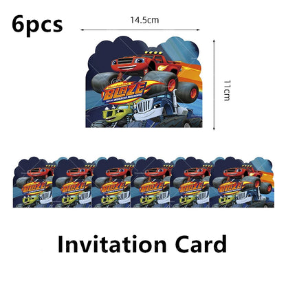 Blaze Monster Balloons Machines Race Car Happy Birthday Banner Party Decoration Cake Topper Disposable Tableware Background B