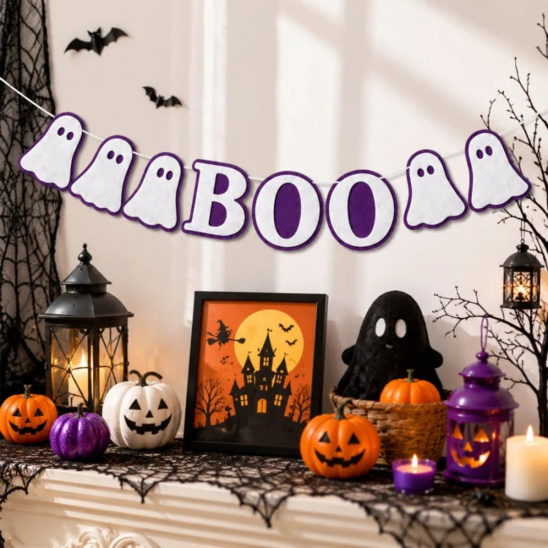 Halloween Felt Banner Garland Assorted Styles Hanging Bunting Flags for Party Home Wall Fireplace Mantel Decoration Supplies