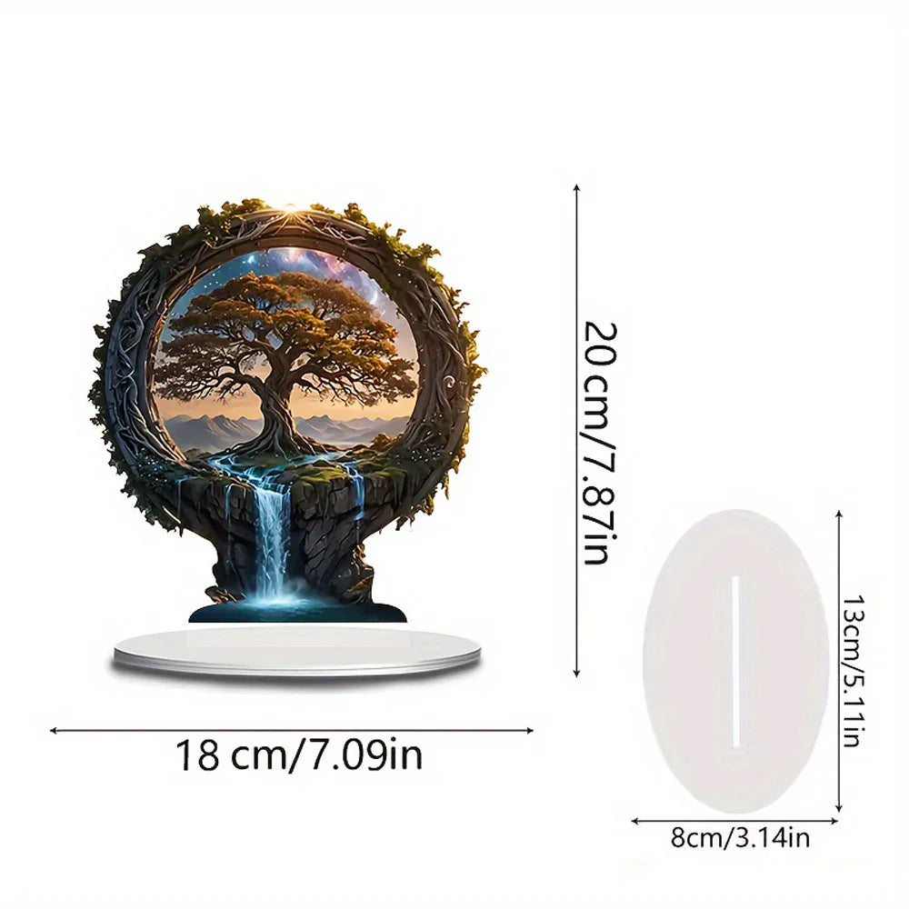 1pc Art Deco Acrylic Tree of Life Decor - 2D Flat Printing, Plant Theme, Tabletop Display, Multipurpose for Home & Office