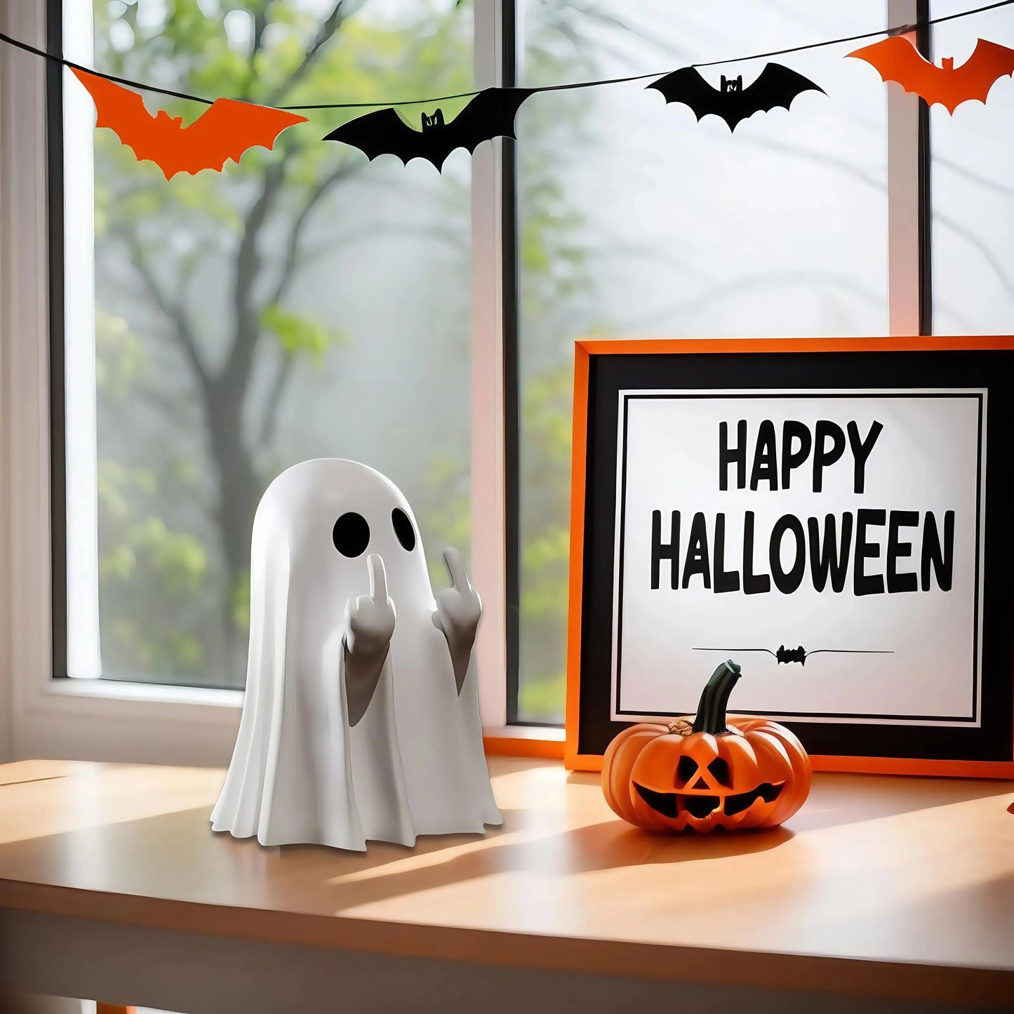 Middle Finger Cute Ghost Statue, Ghosts Small Scary Ghost Figurines, Halloween Home Decorations, Coffee Table Centerpieces Sh