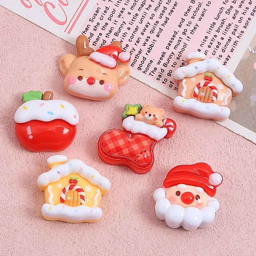 10pcs Christmas Fridge Magnet Apple Tree Santa Claus Bear Figurine Resin Refrigerator Fridge Magnet Kitchen Decor Accessories