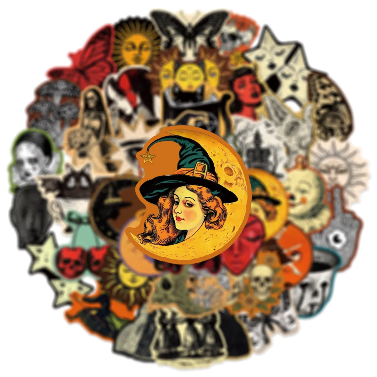 50-Pack Vintage Gothic Aesthetic Graffiti Stickers for Tablet Guitar Notebook Luggage Student Stationery DIY Waterproof Decal