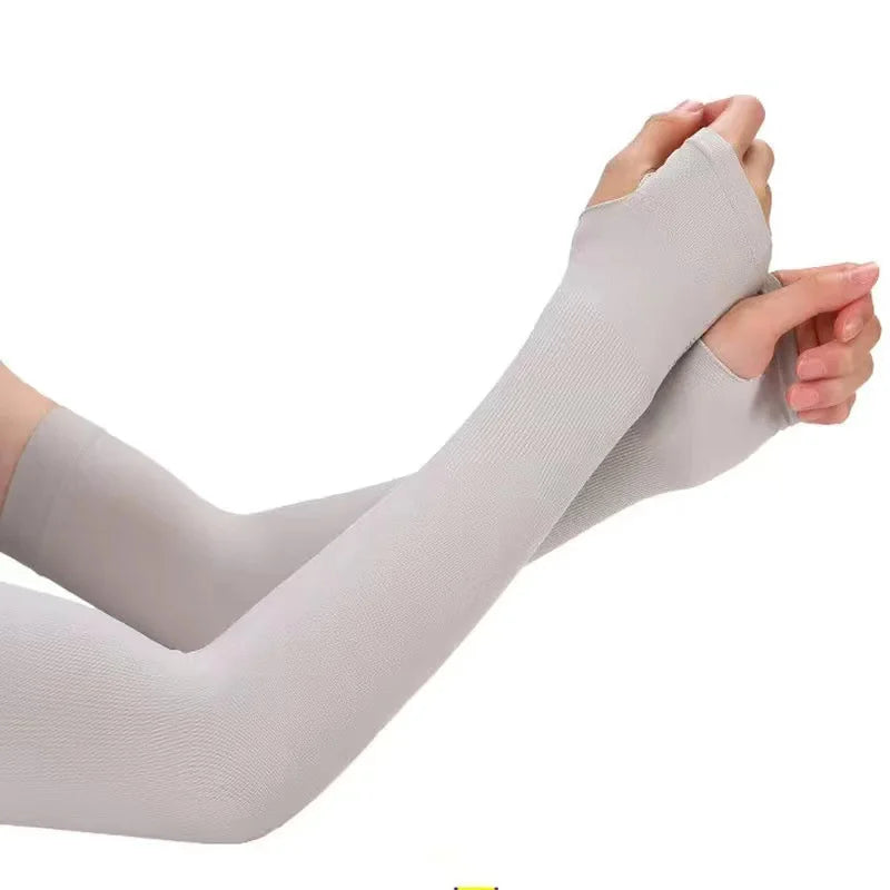 1 Pair Summer Long Ice Silk Arm Sleeves Sun UV Protection Hand Protector Cover Sunscreen Outdoor Elastic Half Finger Gloves S