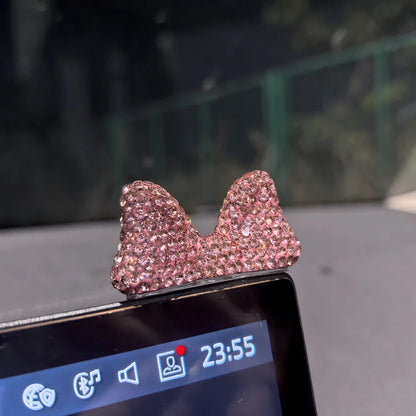 Computer Display Screen Decorative Diamond Bow Car Display Central Control Mini - Pink