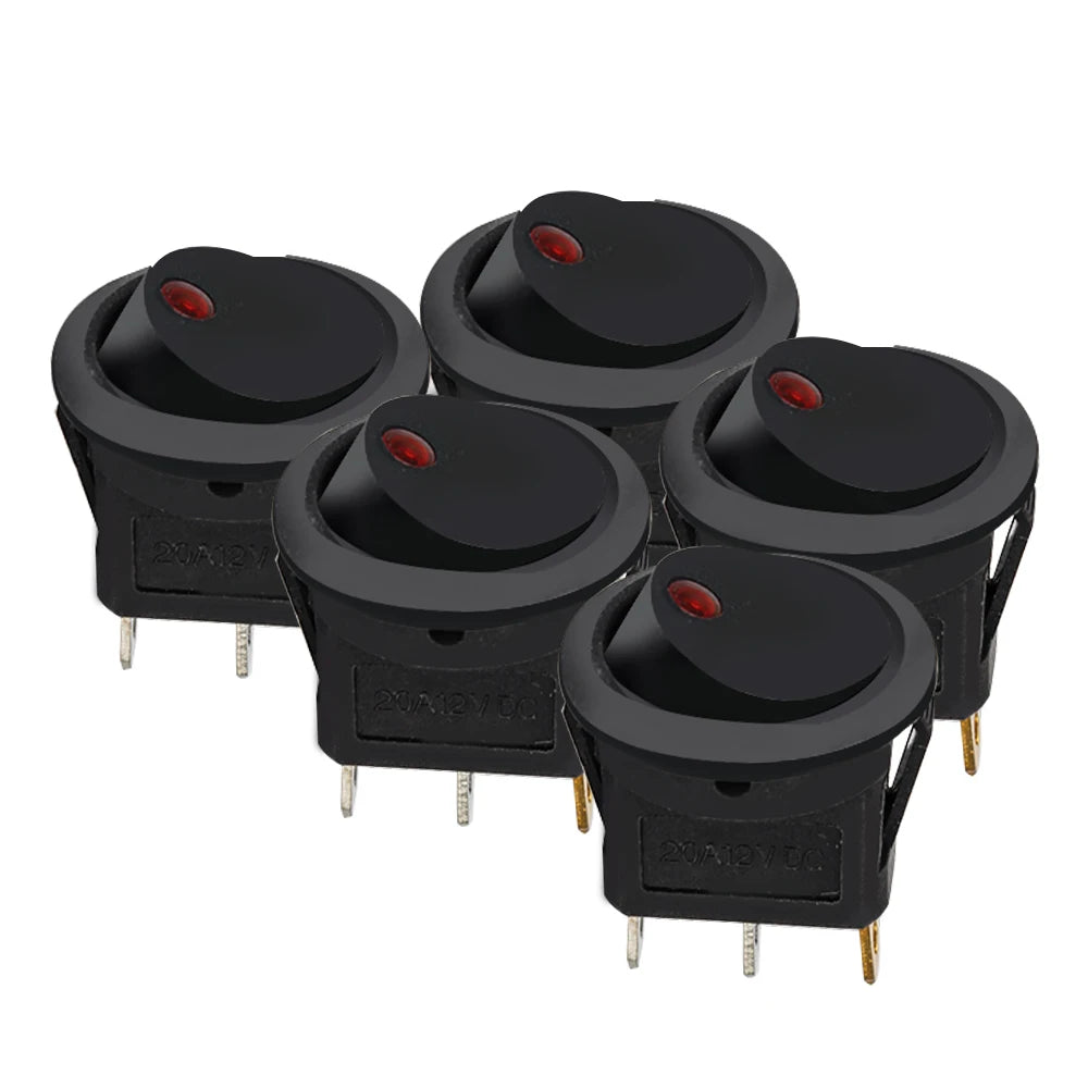 5 Pieces Car Pushbutton Switch 12V ON/OFF Luminescence Toggle Switches Round Rocker Dot Switch LED Light Waterproof - 20MM B 