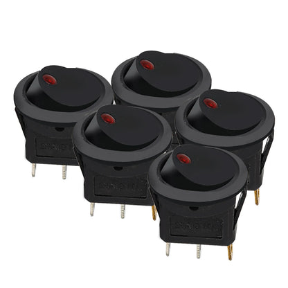 5 Pieces Car Pushbutton Switch 12V ON/OFF Luminescence Toggle Switches Round Rocker Dot Switch LED Light Waterproof - 20MM B 
