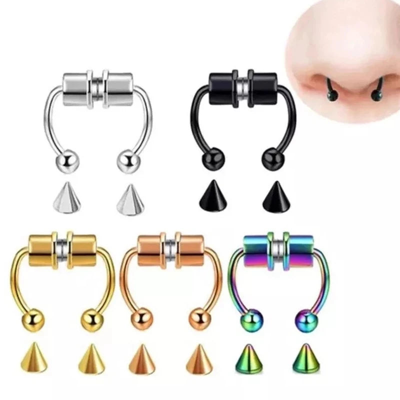 5pcs Stainless Steel Magnet Fake Nose Ring Hoop Fake Piercing Hoop Septum Rings For Women Fashion Gothic Rock Body Jewelry Gi