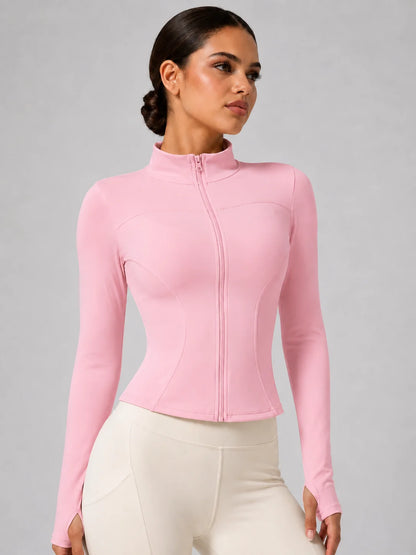 Women's Full-Zip Yoga Jacket, Slim Fit Long Sleeve Athletic Top with Thumb Holes, Lightweight Stretchy Workout Jacket for Run