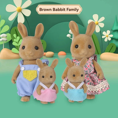 Forest Animal Family 1_12 Dollhouse Accessories Mini_yythk - Brown rabbit family