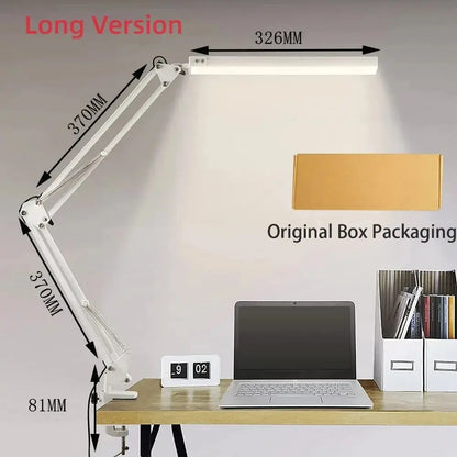 LED Folding Metal Desk Lamp Clip on Light Clamp Long Arm Diming Table Lamp 3 Colors Adjustable For Living Room Reading Comput