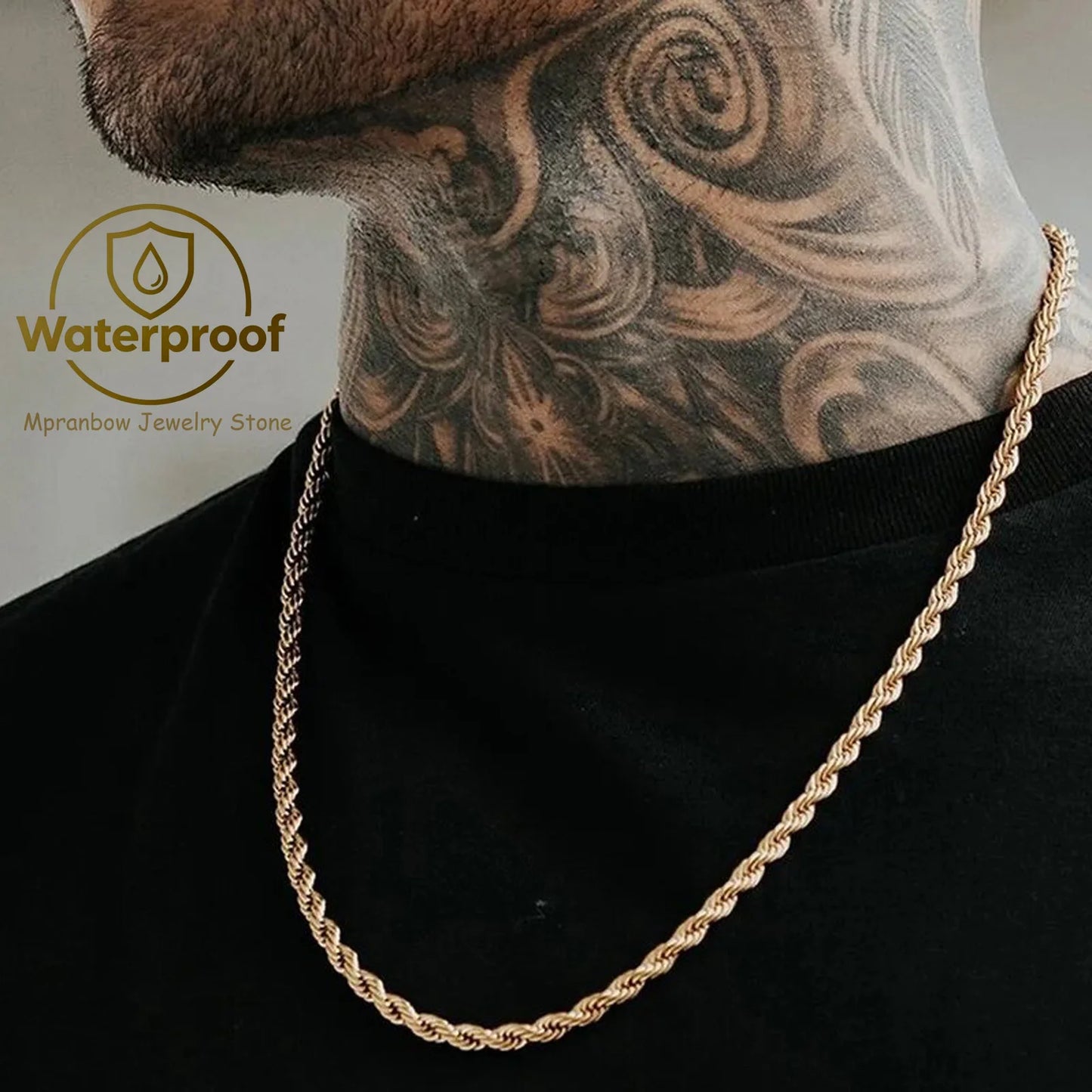 Punk Vintage Rope Chain Necklace for Men Women,Gold Color Stainless Steel Braided Twisted Chain,Hip Hop Casual Jewelry