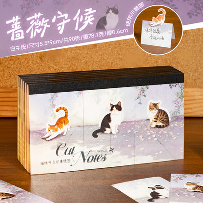 90pcs White Kraft Cat Sticky Notes - Cute Watercolor Kitten Design for Journal & Reminders - Rose Watch