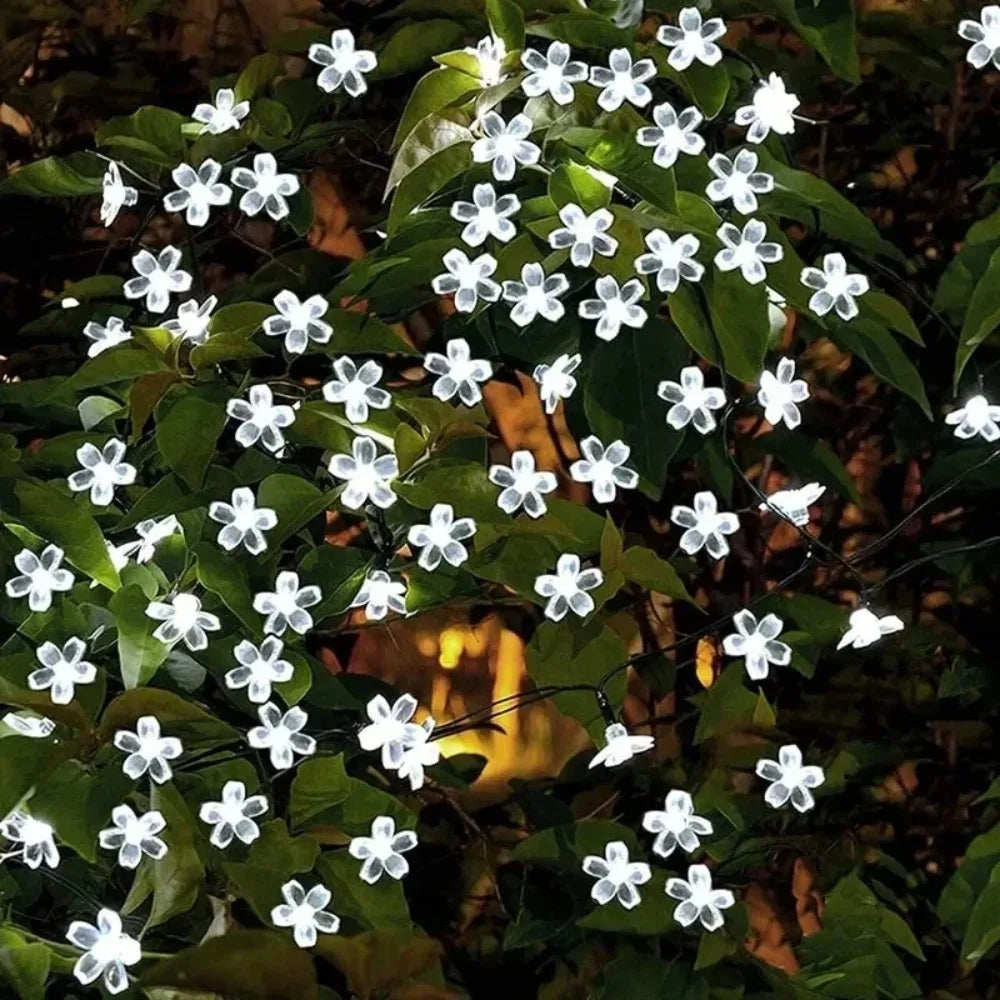 Solar Cherry Garden Blossom Flower Lights Garlands String Lights Solar Outdoor Waterproof Lawn Pathway Christmas Decoration L