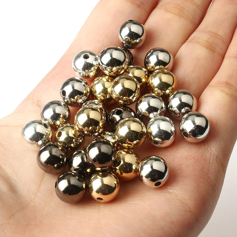 3/4/6/8/10/12mm Round Spacer Beads CCB Gold Silver Color Smooth Loose Ball Beads for Bracelet DIY Jewelry Making Accessories