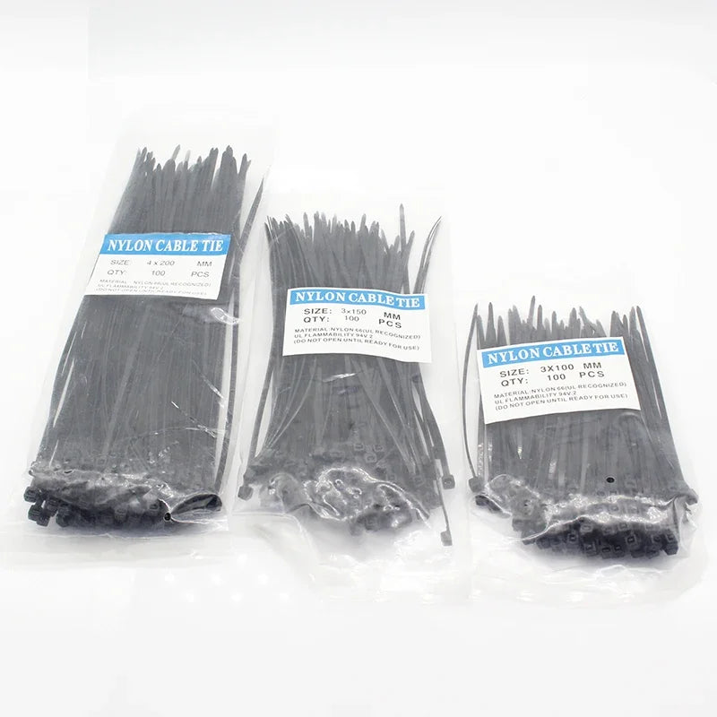300 Pcs Nylon Cable Self-locking Plastic Wire Zip Ties Set 3*100 3*150 4*200 MRO & Industrial Supply Fasteners & Hardware Cab