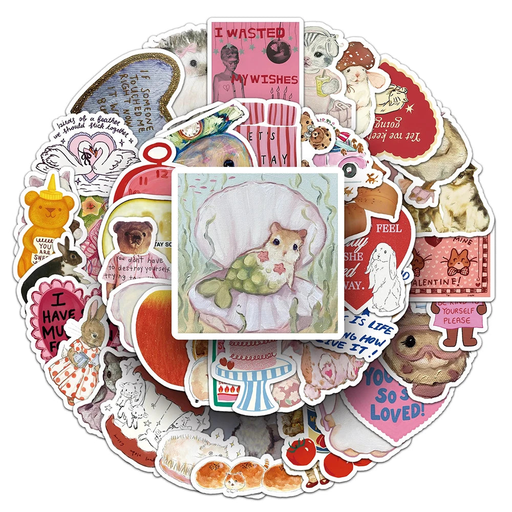 10/30/50pcs Vintage Cute Animal Pattern Stickers Funny Cartoon Creative Sticker Laptop Luggage Phone Graffiti Decals Decorati