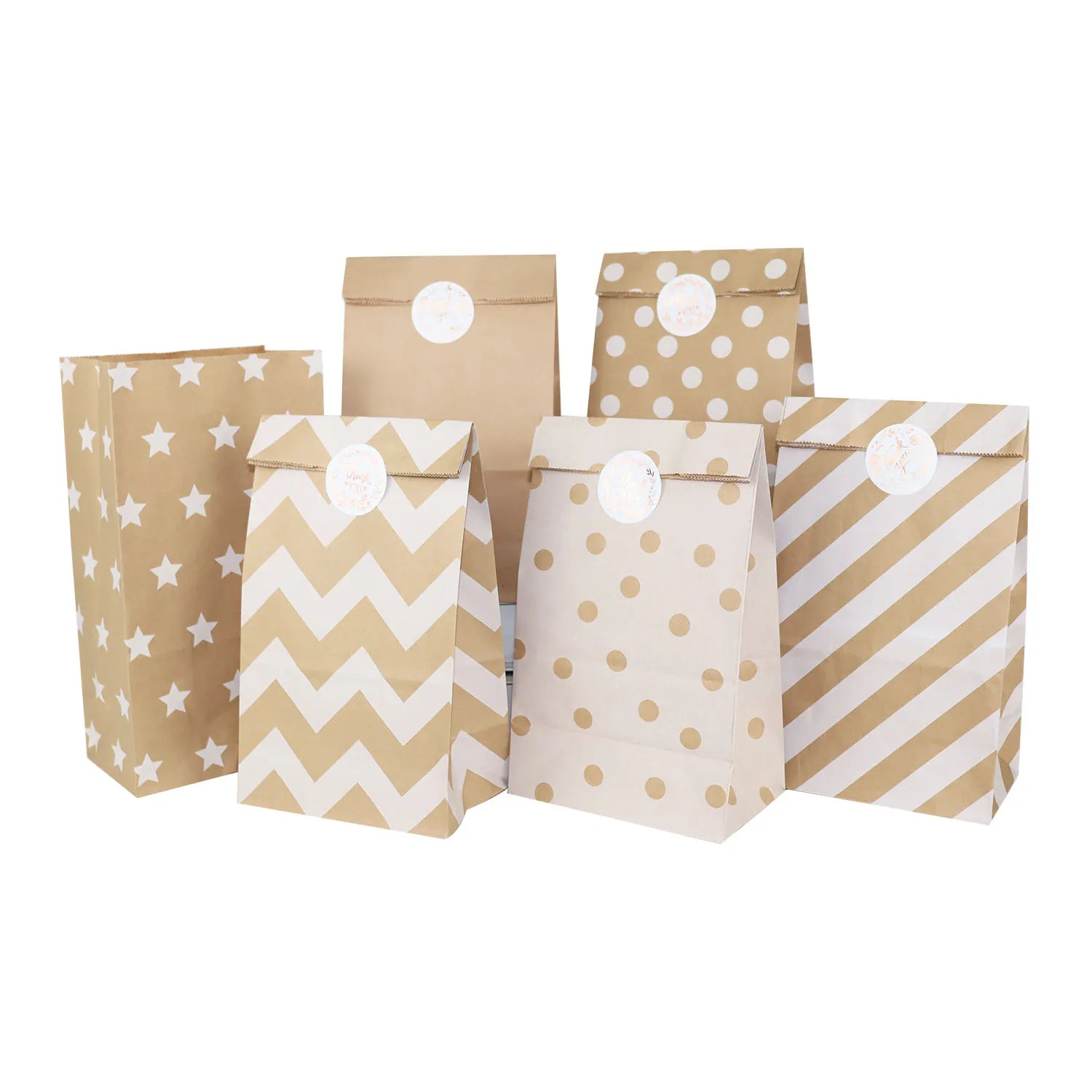 6/12/24pcs Mixed Style Kraft Craft Paper Bags Wave Dot Candy Cookie Packaging Bag Birthday Party Supplies Wedding Guest Gift 