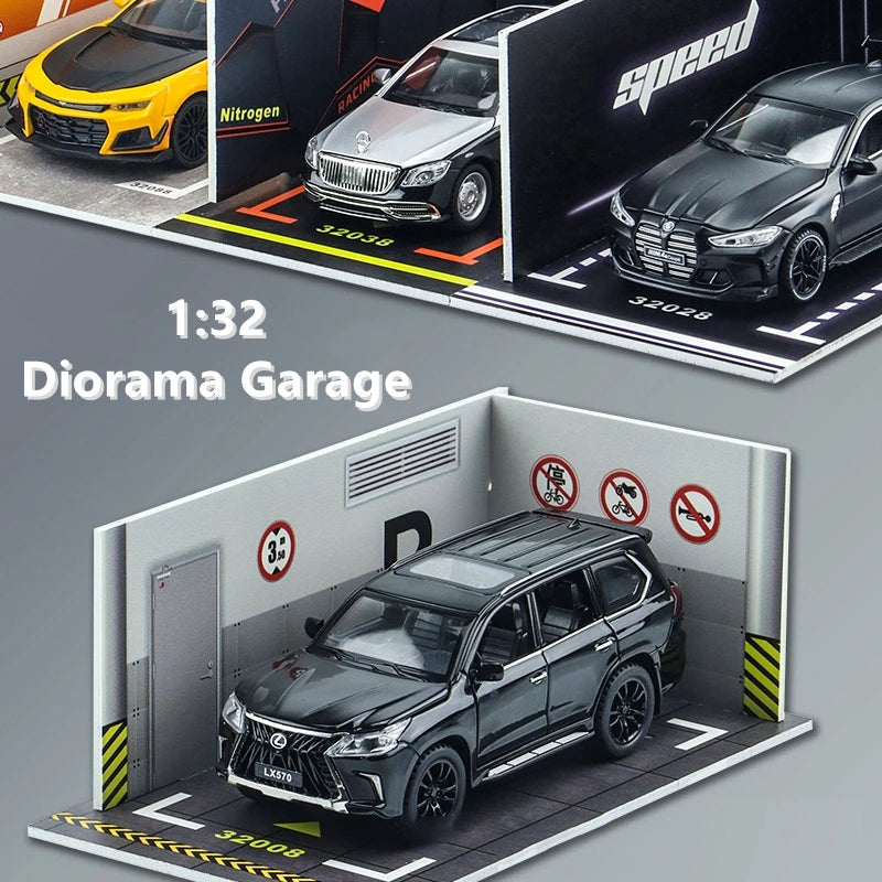 Diorama 1 32 Model Parking Space Diecast Car Miniature Cars Alloy Model PVC Board Scene Garage Background Wall DIY Ornament