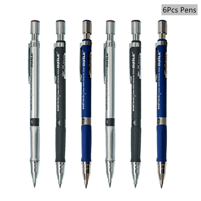 Mechanical Pencil Set 2.0 mm with 2B Black/Colors Lead Refill For Writing Sketching Art Drawing Painting School Automatic Pen
