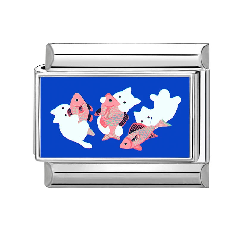 2026 New Women's Gift Cute Cat Looks at the cake Italian Charm Links Beads Fit 9mm Stainless Steel Modular Bracelet Jewelry G