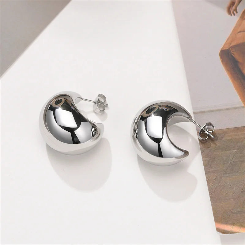 Vintage Chunky Dome Drop Earrings For Women Gold Plated Stainless Steel Thick Teardrop Earring Statement Wedding Jewelry Gift