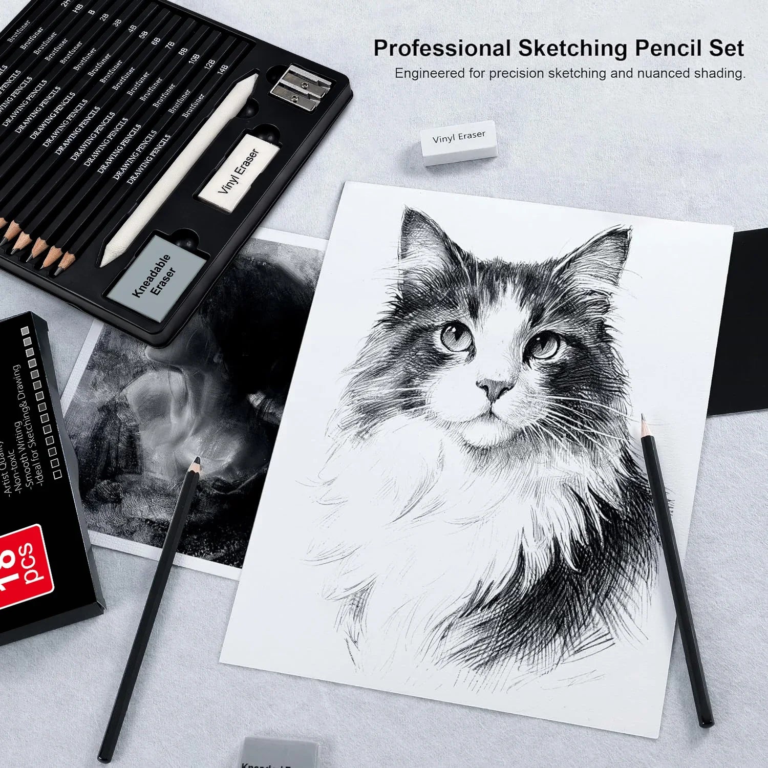 14-58 Pack Drawing Sketching Set,Pro Art Sketch Supplies with 3-Color Sketchbook,Graphite,Charcoal Pencil,Ideal for Shading