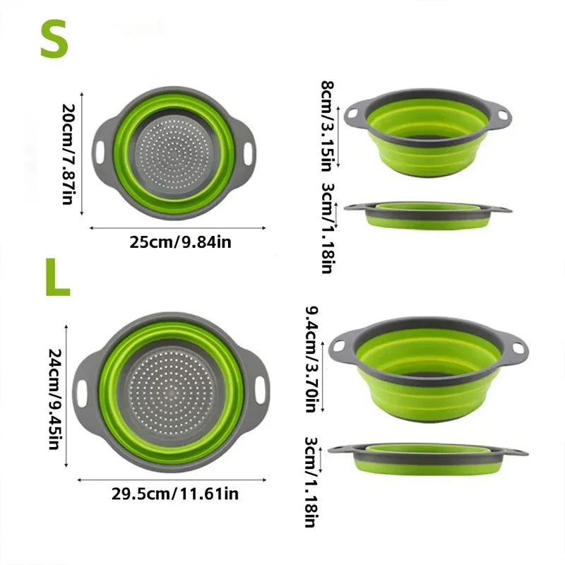 Silicone Folding Drain Basket Fruit Vegetable Washing Basket Foldable Strainer Colander Collapsible Drainer Kitchen Storage T