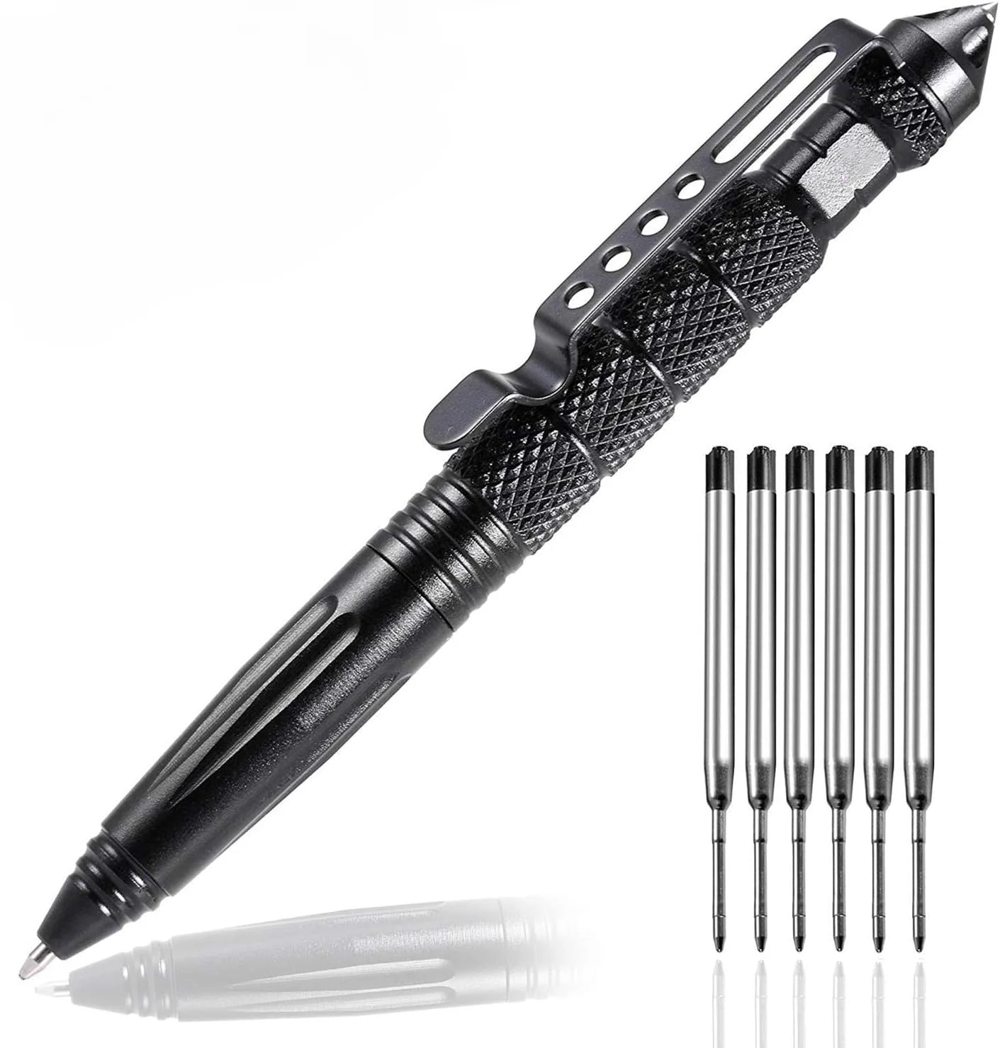 Military Tactical Pen, Professional Self Defense Pen, Emergency Glass Breaker Pen - Tungsten Steel, Writing Tool with 6 Refil