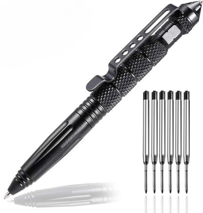 Military Tactical Pen, Professional Self Defense Pen, Emergency Glass Breaker Pen - Tungsten Steel, Writing Tool with 6 Refil
