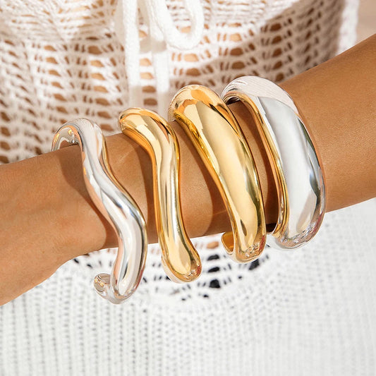 Trendy Big Cuff Bangles Bracelets Women Vintage Statement Plastic Geometric Open Bangle Hip Hop Punk Gold Silver Color Jewelr