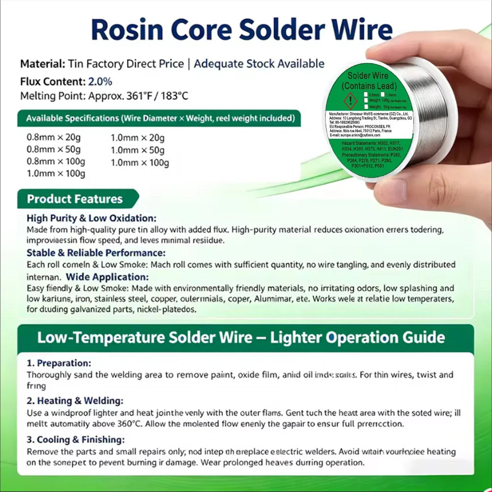 0.8mm 1.0mm 20g 50g 100g Soldering Tin Wire Tin Melt Rosin Core Solder Soldering Wire Roll No-clean FLUX 2.0%