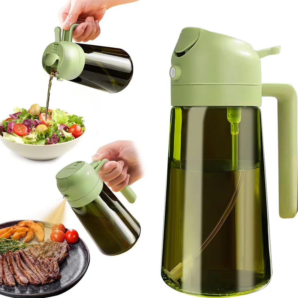 470ML/16oz Light-Blocking Dark Oil Sprayer for Cooking 2 in 1 Olive Oil Dispenser Bottle for Kitchen Dark Green Glass Oil Bot
