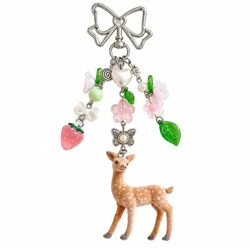 Cute Portable Deer Keychain 11.5cm Length Korean Style Phone Charms Handmade DIY Bead Case - B7
