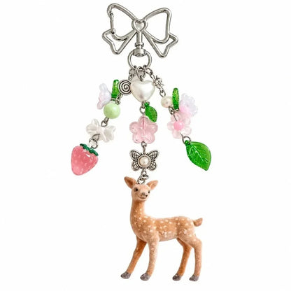 Cute Portable Deer Keychain 11.5cm Length Korean Style Phone Charms Handmade DIY Bead Case - B7