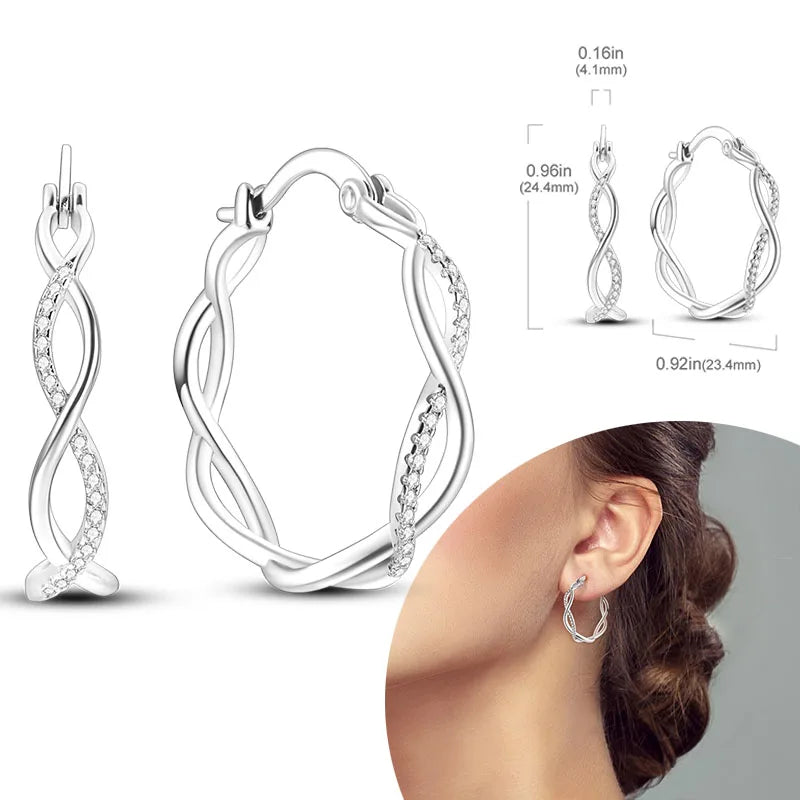 925 Sterling Silver Hoops Earrings Hypoallergenic Hoops Earrings With Zirconia Fashion Jewelry for Women Girls - KTE092