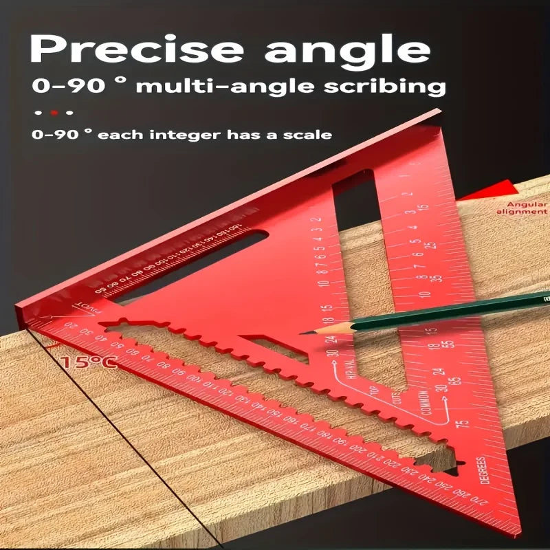 Precision aluminum square - red triangular woodworking ruler, home decoration and design projects