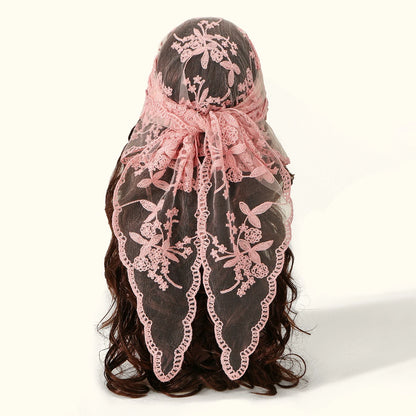 Elegant Lace Scarf Hollow Out Embroidery Foulard Bandana Solid Color Triangular Scarf Thin Vintage HandkerChiefs for Hair Wom