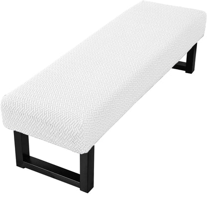Stretch Jacquard Dining Bench Cover Living Room Anti-Dust Removable Bench Slipcover Washable Bench Seat Protector - White