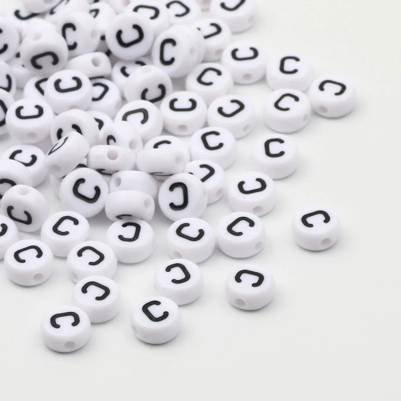 50/100pcs/lot 7x4mm White Round A-Z Alphabet Letter Acrylic Loose Spacer Beads for Jewelry Making Diy Bracelet Accessories