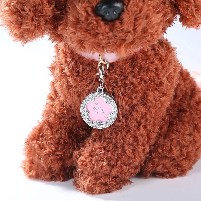Dog ID Tag Pet Cat Collar Pendant Crystal Photo Frame Bone Heart Dog Tag Handwriting Name Phone Number Address Anti-lost Fash