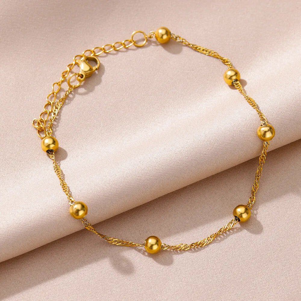 Anklets for Women Summer Beach Accessories Stainless Steel Imitation Pearl Chain Anklet Gold Color Leg Bracelets Bodychain Gi