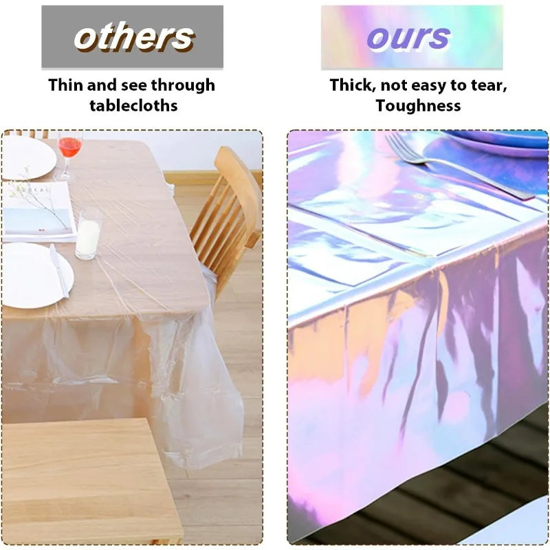 Tablecloth For Table Nappe De Table Tablecloth Birthday Iridescent Disco Party Decor Shiny Laser Holographic Disposable Cover