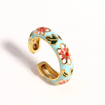 Vintage Colorful Enamel Flower Rings Trendy Geometric Female Minimalist Flower For Ladies Wedding Party Engagement Jewelry Gi