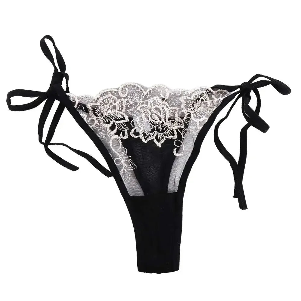 Ladies Women Embroidery Transparent Lingerie Lace Panties Underwear Panty Brief - white
